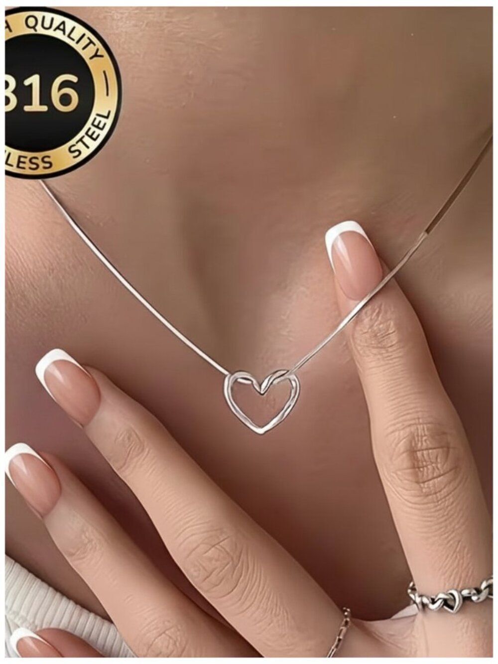 Minimalist Stainless Steel Heart Pendant Necklace Snake Chain, Delicate Modern